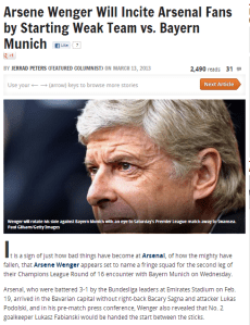 Arsene Wenger Will Incite Arsenal Fans by Starting Weak Team vs. Bayern Munich - Bleacher Report