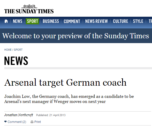 Arsenal target German coach - The Sunday Times